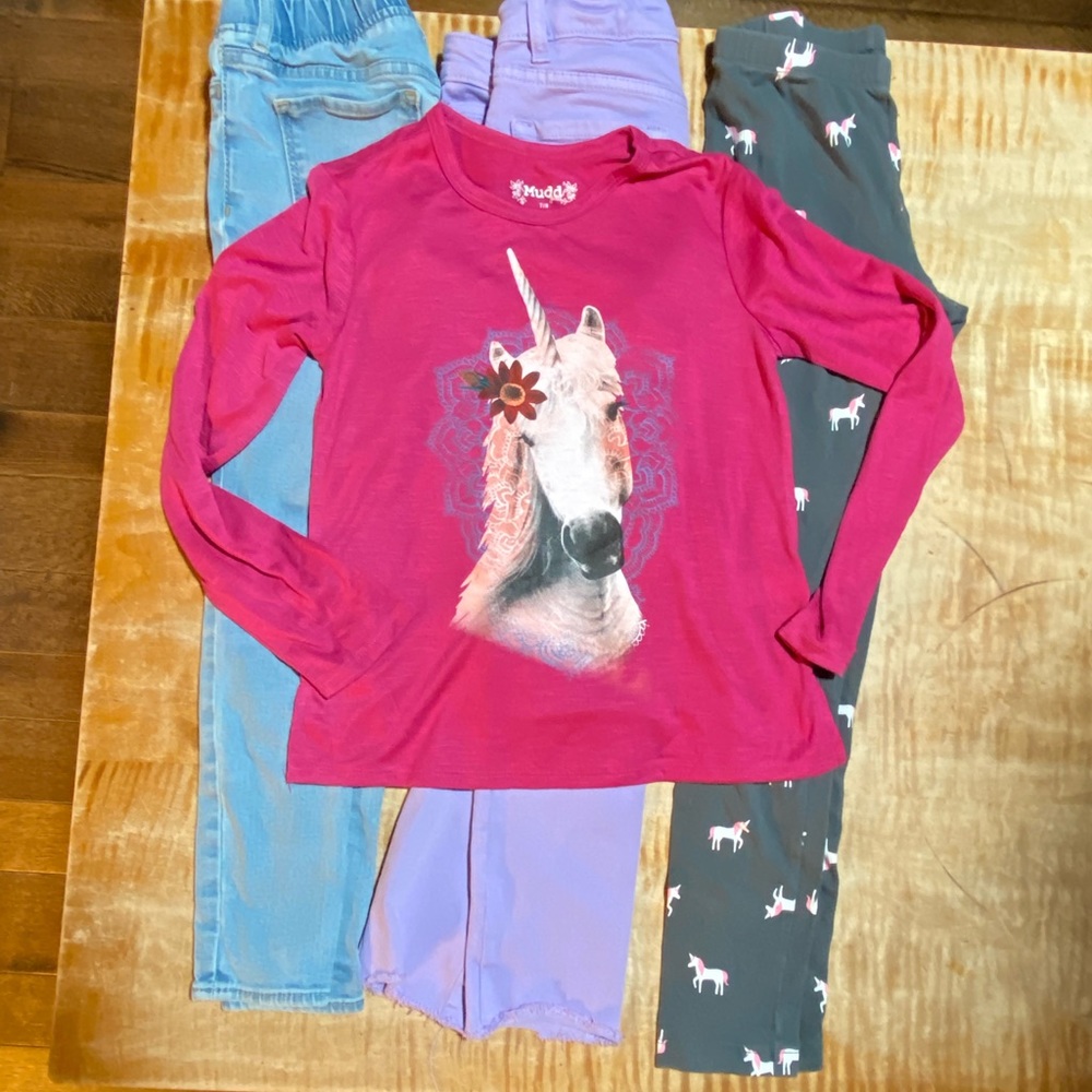 Horse / unicorn girls medium and large sizes - 3 pants one long sleeve shirt